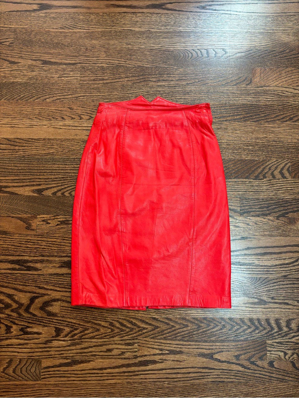 Red Leather Calfskin Pencil Skirt